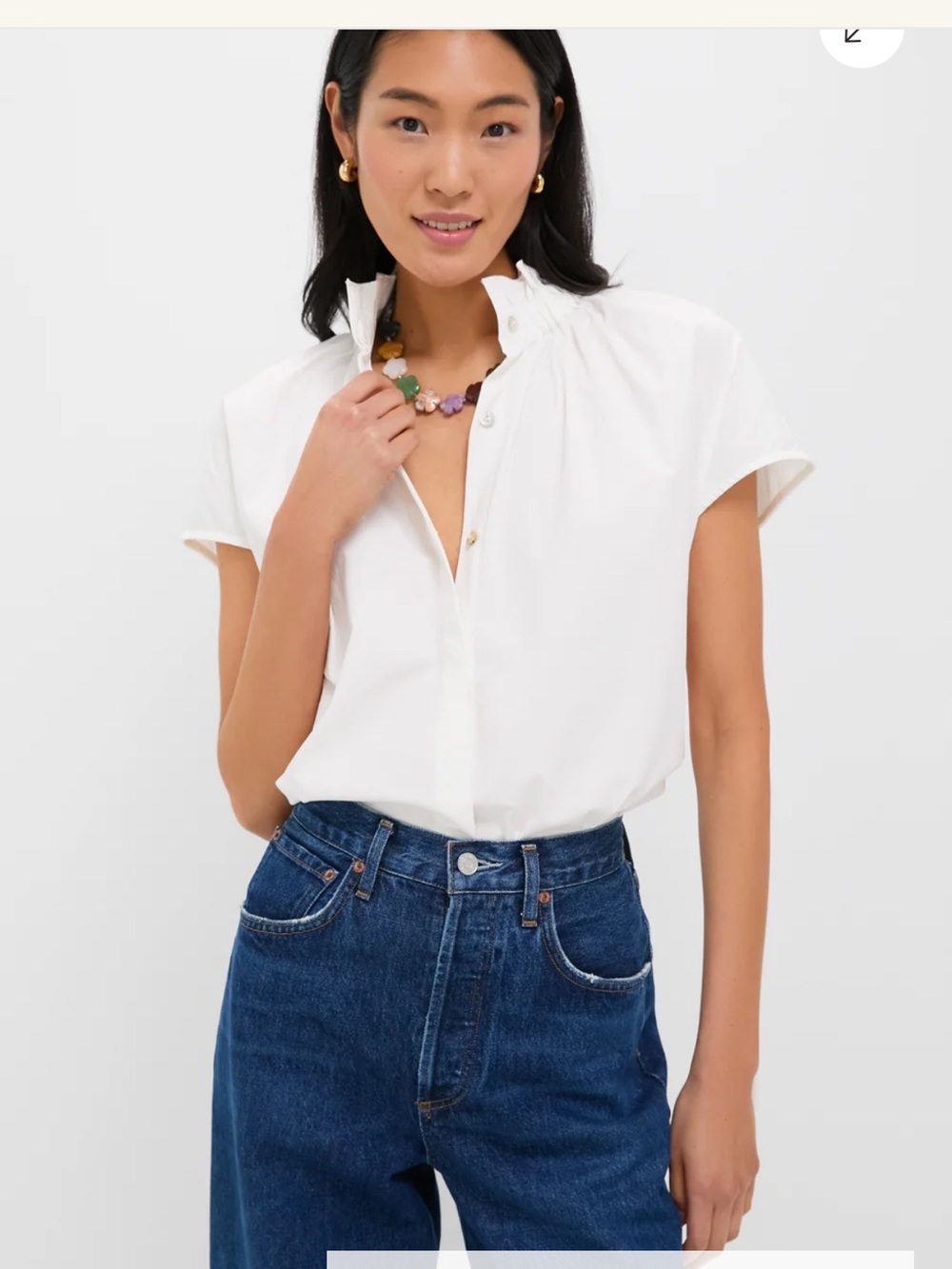 Tuckernuck POMANDER PLACE White Rae Blouse Ruffle Collar Cap Sleeve Sz L NEW